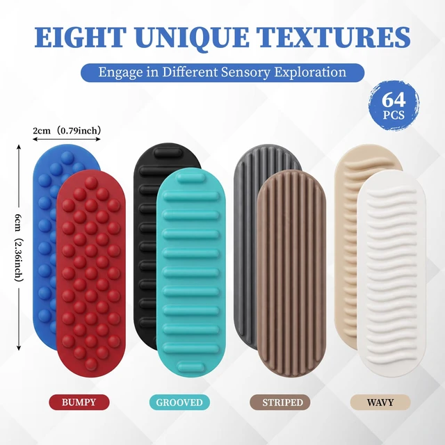 Alt view image 2 of 6 - 64 Pcs Textured Sensory Stickers for Kids Adults, Morandi Silicone Adhesive Calm Sensory Strips Adhd for Anxiety Relief, Fidget Stickers for Office School Work Travel Gifts
