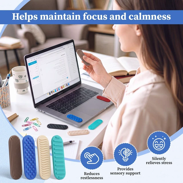 Alt view image 3 of 6 - 64 Pcs Textured Sensory Stickers for Kids Adults, Morandi Silicone Adhesive Calm Sensory Strips Adhd for Anxiety Relief, Fidget Stickers for Office School Work Travel Gifts