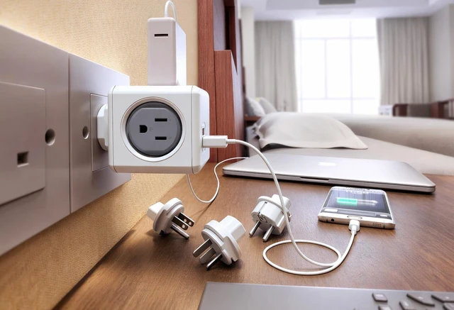 Alt view image 2 of 7 - Global Travel Outlet Extender PowerCube Rewirable USB, 4 AC sockets 2 USBs, 4 Interchangeable Plugs (US/UK/EU/AU) Works in 100+ Countries Convertible for Home or Travel Grey