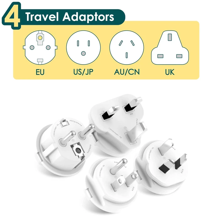 Alt view image 7 of 7 - Global Travel Outlet Extender PowerCube Rewirable USB, 4 AC sockets 2 USBs, 4 Interchangeable Plugs (US/UK/EU/AU) Works in 100+ Countries Convertible for Home or Travel Grey