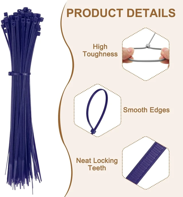 Alt view image 3 of 7 - Zip Ties Plastic Cable Ties, Self-Locking Wire Zip Tie 8 Inch Fit for Home Garden Office Workshop Travel - (1000 Pack, Navy Blue)