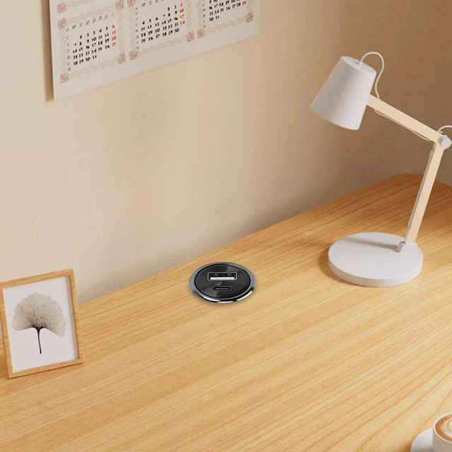 Alt view image 4 of 7 - Desktop Power Grommet, Small Power Strip Socket Flush Mount Socket with 2 USB Charging Ports for Office Conference Table