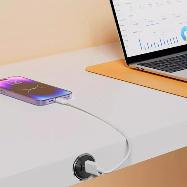 Alt view image 5 of 7 - Desktop Power Grommet, Small Power Strip Socket Flush Mount Socket with 2 USB Charging Ports for Office Conference Table