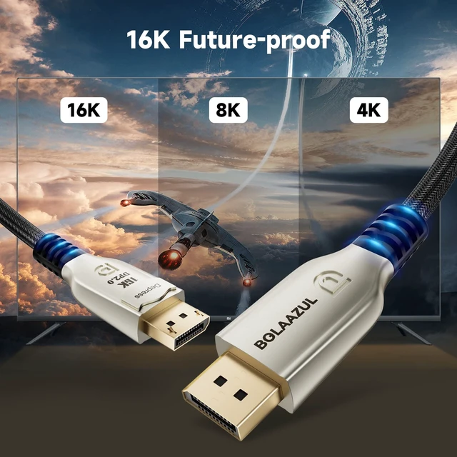 Alt view image 5 of 7 - 3ft DisplayPort 2.0 Cable 16K@60Hz 8K@120Hz 4K@240Hz 165Hz 144Hz DP 2.0 Cord DP Male to DP Male GSync/FreeSync UHBR20 DisplayPort to DisplayPort Enhanced Braided for Gaming Monitor