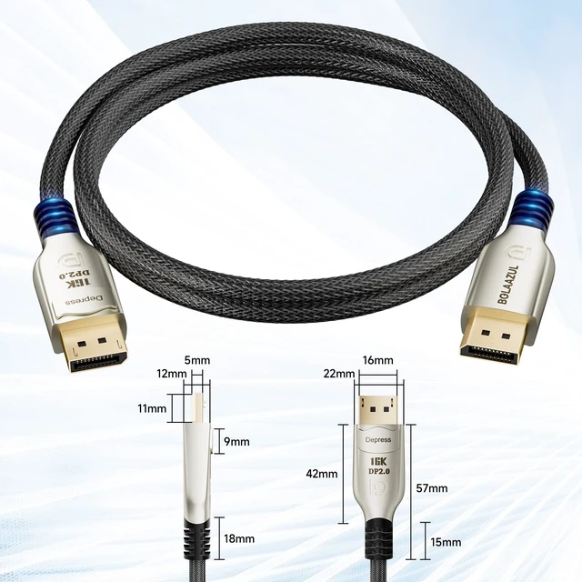 Alt view image 7 of 7 - 3ft DisplayPort 2.0 Cable 16K@60Hz 8K@120Hz 4K@240Hz 165Hz 144Hz DP 2.0 Cord DP Male to DP Male GSync/FreeSync UHBR20 DisplayPort to DisplayPort Enhanced Braided for Gaming Monitor