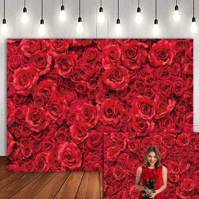 Main image of Spring Flower Backdrop Red Rose Floral Wedding Photograph Background Roses Wall Lovers Girls Party Decoration Photo Studio Booth Props 8x6FT