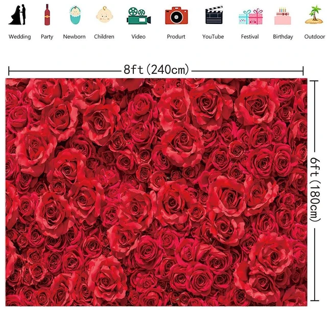 Alt view image 5 of 6 - Spring Flower Backdrop Red Rose Floral Wedding Photograph Background Roses Wall Lovers Girls Party Decoration Photo Studio Booth Props 8x6FT