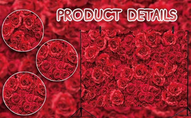 Alt view image 6 of 6 - Spring Flower Backdrop Red Rose Floral Wedding Photograph Background Roses Wall Lovers Girls Party Decoration Photo Studio Booth Props 8x6FT
