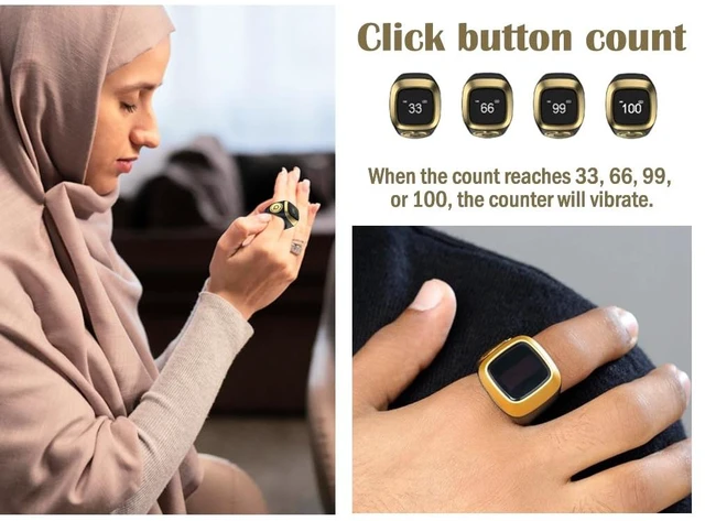 Alt view image 5 of 7 - Smart Ring Counter, Smart Tasbih Zikr Ring, Muslim Islamic Prayer Smart Rings, Tasbih Counter Smart Ring, Tasbeeh Smart Counter, Digital Electronic Smart Tally Counter for Prayer(Black, 18MM)
