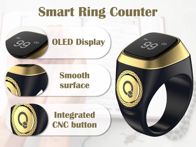 Alt view image 3 of 7 - Smart Ring Counter, Smart Tasbih Zikr Ring, Muslim Islamic Prayer Smart Rings, Tasbih Counter Smart Ring, Tasbeeh Smart Counter, Digital Electronic Smart Tally Counter for Prayer(Black, 18MM)
