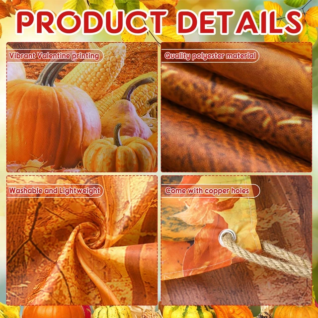 Alt view image 3 of 7 - Fall Garage Door Cover with String Lights Thanksgiving Banner 7x8 ft Fall Maple Leaves Design, Large Autumn Holiday Backdrop, Indoor Outdoor Wall Decor, Easy to Install with Grommets