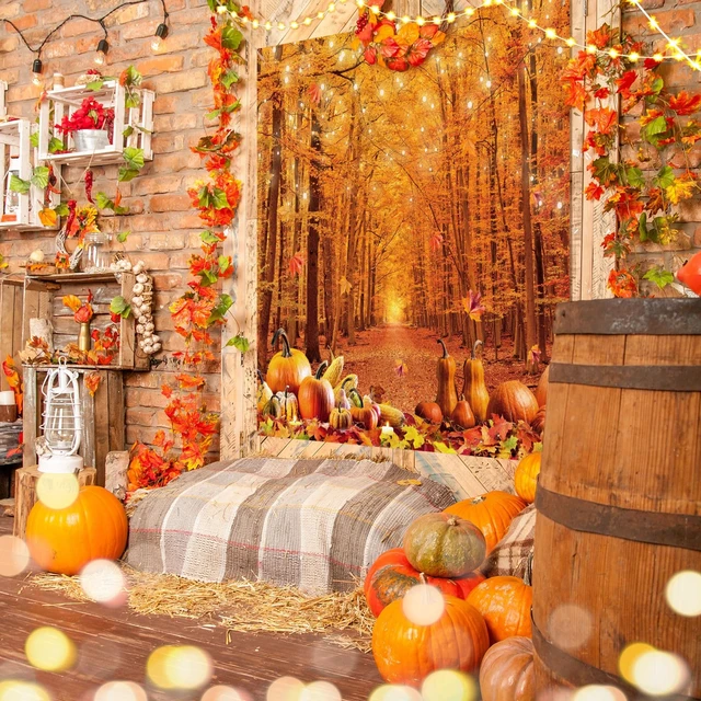 Alt view image 4 of 7 - Fall Garage Door Cover with String Lights Thanksgiving Banner 7x8 ft Fall Maple Leaves Design, Large Autumn Holiday Backdrop, Indoor Outdoor Wall Decor, Easy to Install with Grommets
