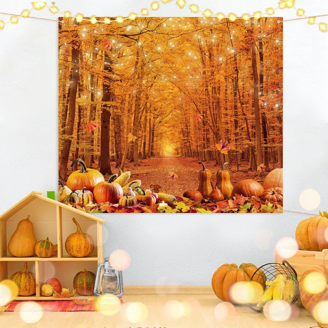 Alt view image 5 of 7 - Fall Garage Door Cover with String Lights Thanksgiving Banner 7x8 ft Fall Maple Leaves Design, Large Autumn Holiday Backdrop, Indoor Outdoor Wall Decor, Easy to Install with Grommets