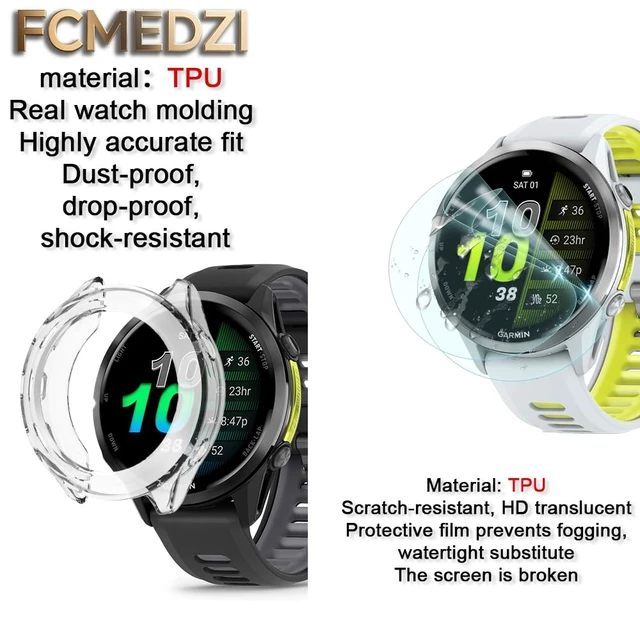 Alt view image 3 of 7 - Screen Protector Compatible for Garmin Forerunner 970, Case TPU Soft Frame Cover and TPU Screen Protective Film Not Tempered Glass (Pack of 4+2)