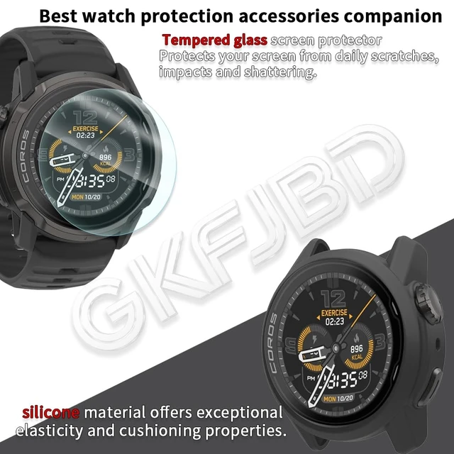 Alt view image 2 of 7 - Screen Protector & Case Compatible for COROS APEX 4 46mm HD Tempered Glass Protective Film and Silicone Soft Cases Not for APEX 4 42mm (Pack of 3+2)