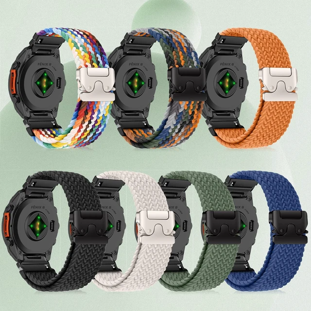 Alt view image 5 of 7 - 22mm QuickFit Nylon Band for Garmin Fenix 8 Pro 47mm/Quatix 8 47mm Stretchy Braided Nylon Strap Sport Strap Band for Garmin Quatix 7 Pro/Quatix 6/Descent G2 - Green