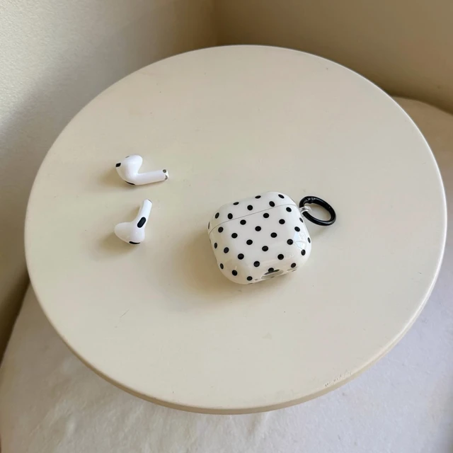 Alt view image 7 of 7 - for Apple Airpods 3 Case with Keychain,Trendy Black and White Polka Dot Airpods 3rd Generation (2021) Protective Cover,Compatible with MagSafe,Gift for Girl Men Women - White Small Dots