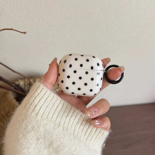 Alt view image 2 of 7 - for Apple Airpods 3 Case with Keychain,Trendy Black and White Polka Dot Airpods 3rd Generation (2021) Protective Cover,Compatible with MagSafe,Gift for Girl Men Women - White Small Dots