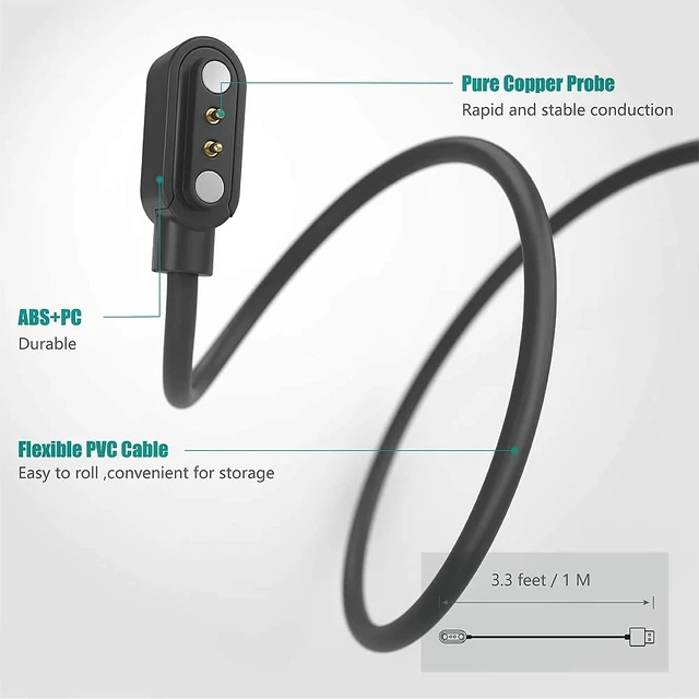 Alt view image 5 of 6 - Compatible with Heijace Dog Bark Collar Charger, Magnetic USB Charging Cable Replacement Charger Cable Compatible with Heijace Dog Bark Collar (2 Pack-Black+White)