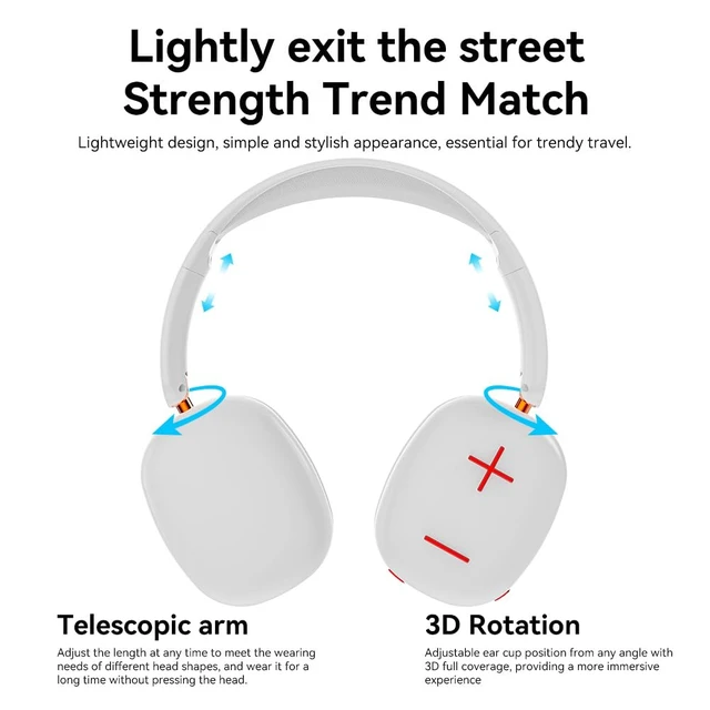 Alt view image 5 of 7 - Bluetooth Headphones Over Ear, 5.3 Wireless Bluetooth Headphones,20H Playtime,Microphone,Foldable Lightweight Headset,HiFi Stereo Sound,90% Rotation Stretchable for Phone/PC/Travel(Gray)