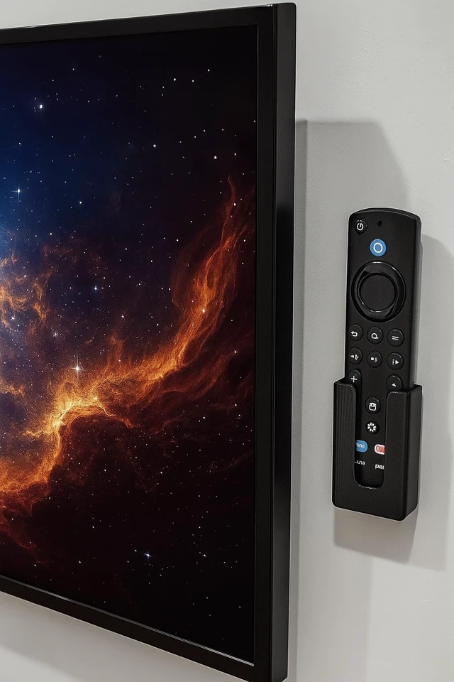 Alt view image 2 of 5 - Compatible Wall Remote Holder for Fire Tv Stick Remote Short Compact Mount Version. Black in Color with Hardware and Adhesive Strip & Screws. (3D Printed in Florida, USA)