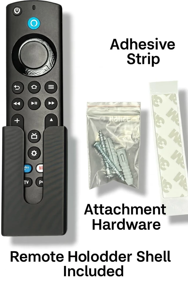 Alt view image 3 of 5 - Compatible Wall Remote Holder for Fire Tv Stick Remote Short Compact Mount Version. Black in Color with Hardware and Adhesive Strip & Screws. (3D Printed in Florida, USA)