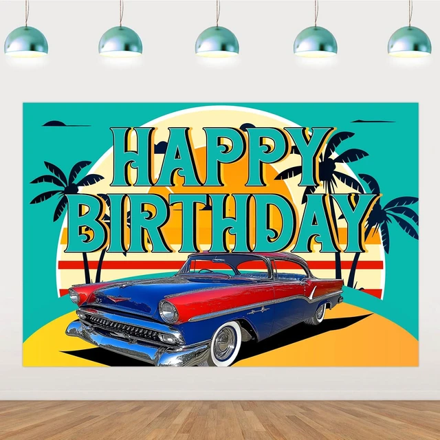 Main image of Classic Car Birthday Backdrop for Boys Men Birthday Party Supplies 5x3ft Vintage Car Party Decorations Retro Car Beach Background Banner Nostalgia Convertible 90s Cars Photography Background