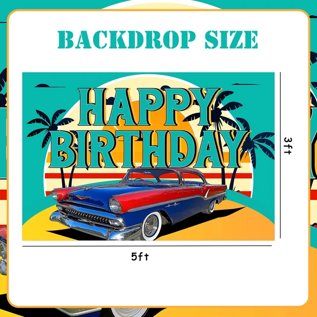 Alt view image 5 of 5 - Classic Car Birthday Backdrop for Boys Men Birthday Party Supplies 5x3ft Vintage Car Party Decorations Retro Car Beach Background Banner Nostalgia Convertible 90s Cars Photography Background