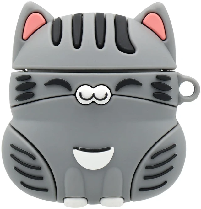 Main image of for AirPods 1/2 Case, Cute 3D Ginger Cat Silicone Shockproof Cover with Carabiner Compatible with AirPods 1/2 Gen (Gray)