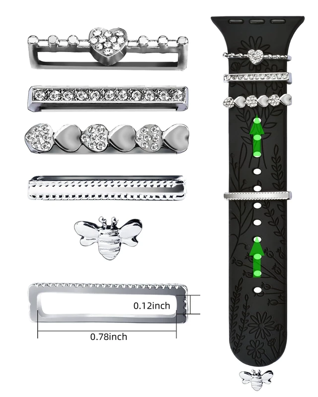 Alt view image 3 of 7 - Watch Band Charms (Band Included), Compatible with Apple Watch Band 38mm 40mm 41mm 42mm(S10), Floral Engraved Silicone Straps Accessories for iWatch Bands Ultra 3 2 1 Series se 11 10 9 8 7 6 5 4 3 2 1
