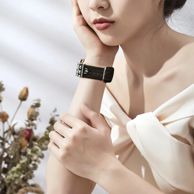 Alt view image 6 of 7 - Watch Band Charms (Band Included), Compatible with Apple Watch Band 38mm 40mm 41mm 42mm(S10), Floral Engraved Silicone Straps Accessories for iWatch Bands Ultra 3 2 1 Series se 11 10 9 8 7 6 5 4 3 2 1