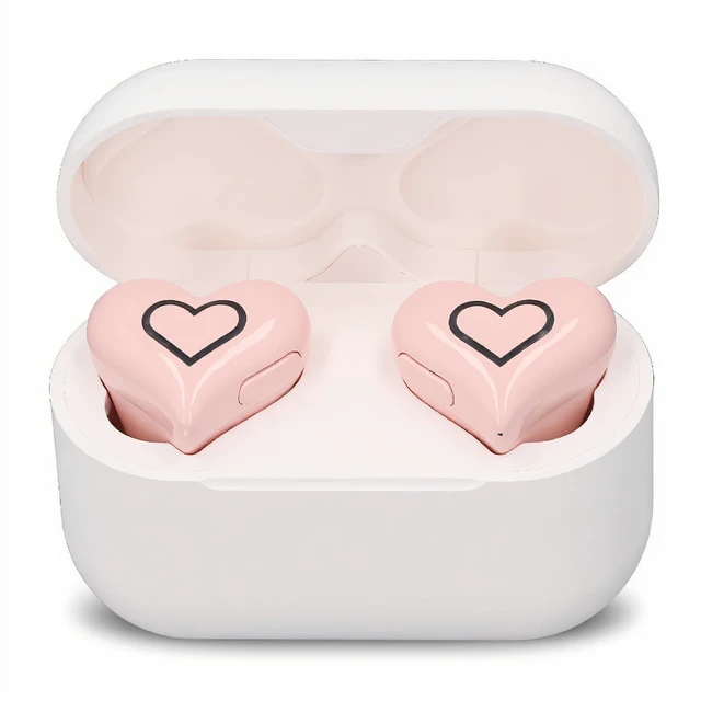 Main image of Heart Shaped Earbuds, Cute Stylish HiFi Stereo Bluetooth Headphones with Charging Case and Color Gradient Light, Noise Canceling Cordless Earphone, Gifts for Girls (Rose)
