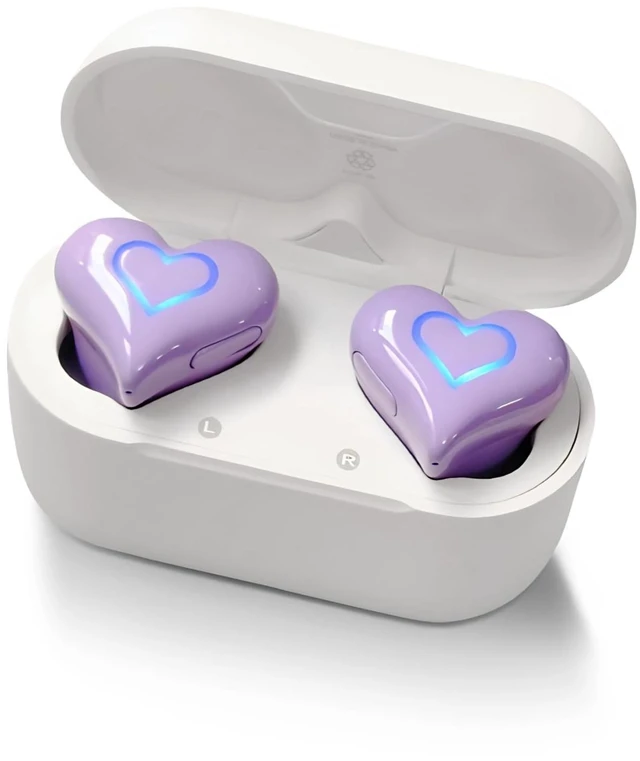 Main image of Heart Shaped Earbuds, Cute Stylish HiFi Stereo Bluetooth Headphones with Charging Case and Color Gradient Light, Noise Canceling Cordless Earphone, Gifts for Girls (Violet)