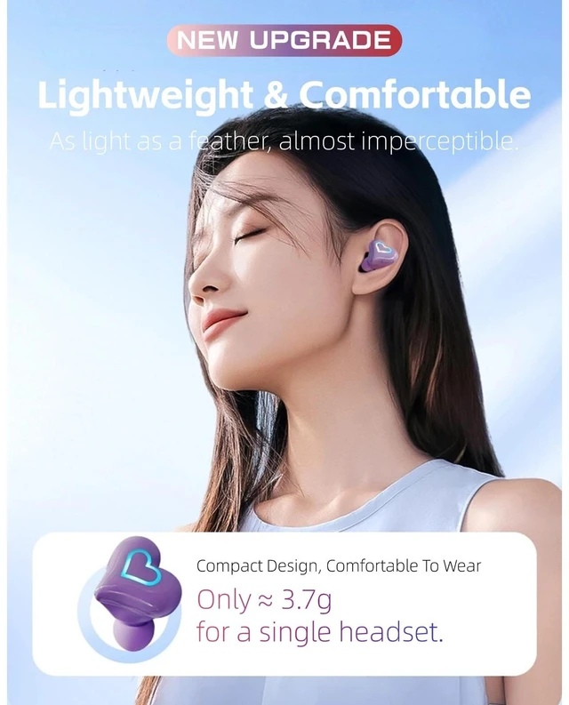 Alt view image 3 of 7 - Heart Shaped Earbuds, Cute Stylish HiFi Stereo Bluetooth Headphones with Charging Case and Color Gradient Light, Noise Canceling Cordless Earphone, Gifts for Girls (Rose)