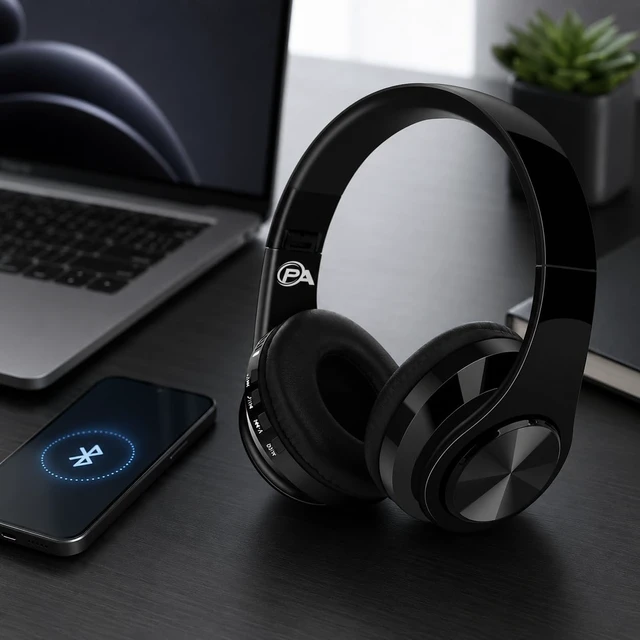Alt view image 6 of 6 - Gaming Headphones, Wireless Bluetooth Over-Ear, Black with Color Accents, Built-in Mic, HiFi Stereo Sound, Foldable Design-Gaming Headset (Black)