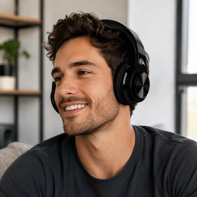 Alt view image 5 of 6 - Gaming Headphones, Wireless Bluetooth Over-Ear, Black with Color Accents, Built-in Mic, HiFi Stereo Sound, Foldable Design-Gaming Headset (Black)