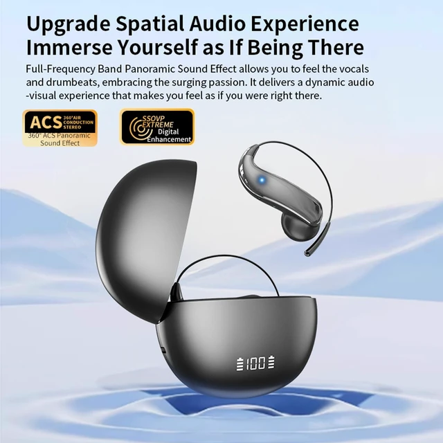 Alt view image 2 of 6 - Purple Wireless Open Ear Earbuds with Ear Hook Around Over The Ear Sport Air Bone Conduction Bluetooth Earbuds That Don't Go in Ear for Exercising Running Headphones with Microphone Headsets Earpho