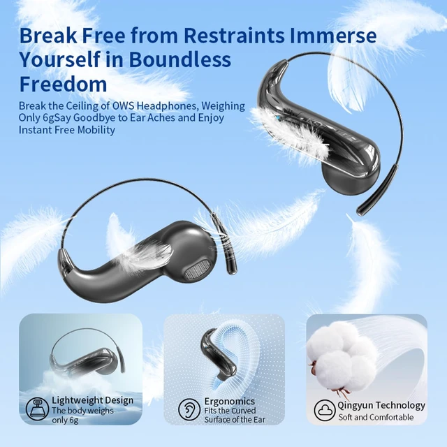 Alt view image 3 of 6 - Purple Wireless Open Ear Earbuds with Ear Hook Around Over The Ear Sport Air Bone Conduction Bluetooth Earbuds That Don't Go in Ear for Exercising Running Headphones with Microphone Headsets Earpho
