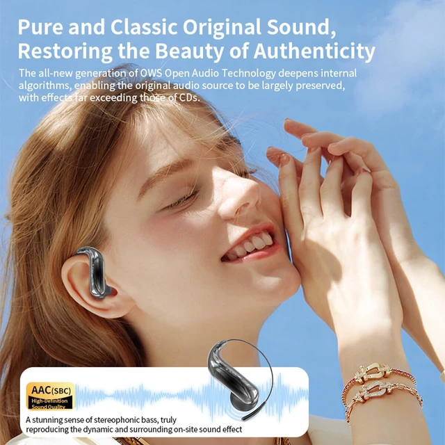 Alt view image 6 of 6 - Purple Wireless Open Ear Earbuds with Ear Hook Around Over The Ear Sport Air Bone Conduction Bluetooth Earbuds That Don't Go in Ear for Exercising Running Headphones with Microphone Headsets Earpho