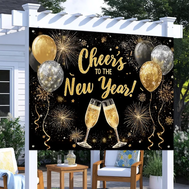 Alt view image 4 of 6 - Cheers to The Chinese New Year Backdrop 8x6ft Gold Black Champagne Photography Background Glitter Balloons Fireworks Banner for Lunar New Year Eve Party Holiday Celebration Decoration