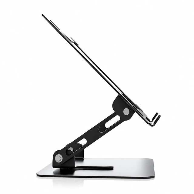Alt view image 2 of 6 - Adjustable Laptop Stand for Desk, Foldable Aluminum Laptop Riser with 360° Rotating Base, Ergonomic Ventilated Computer Stand, Height Adjustable Holder Compatible with MacBook, Dell, HP, Lenovo
