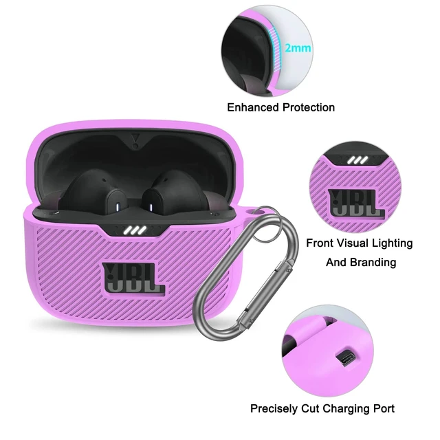 Alt view image 3 of 6 - Compatible for JBL Tune 230NC TWS Case, Soft Silicone Protective Scratch Resistance Skin Case for JBL Tune 230NC with Anti-Lost Keychain and Carabiner (Purple)