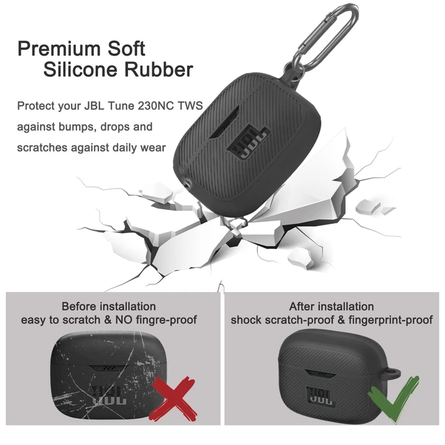 Alt view image 4 of 6 - Compatible for JBL Tune 230NC TWS Case Cover, Anti-Lost Keychain, Soft Silicone Protective Scratch Resistance Skin Case with Carabiner (Black)