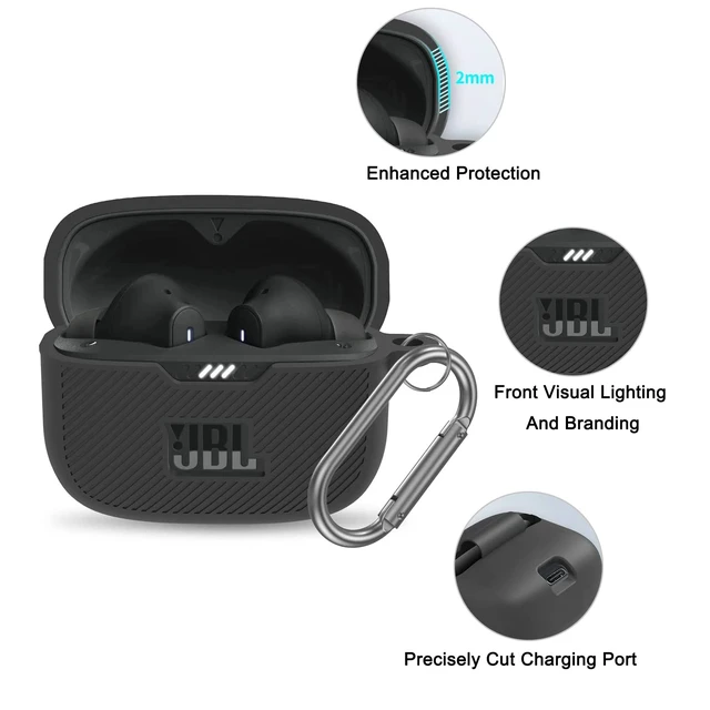 Alt view image 3 of 6 - Compatible for JBL Tune 230NC TWS Case Cover, Anti-Lost Keychain, Soft Silicone Protective Scratch Resistance Skin Case with Carabiner (Black)