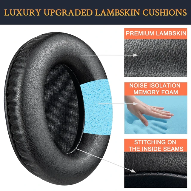 Alt view image 4 of 5 - Lambskin Earpads for HyperX Cloud (2/3/3S/1/Pro) - Black Also for Cloud (Flight/Flight2/Stinger/Stinger2/Stinger 2 Core/Core), CloudX (Stinger/Flight) Headset