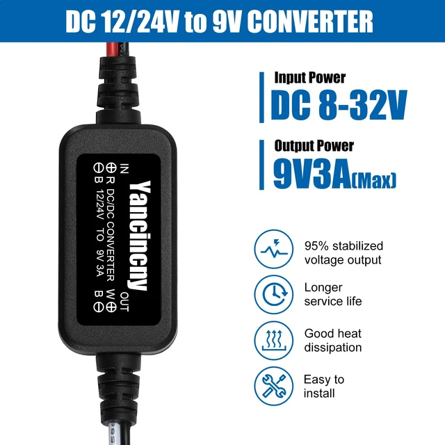 Alt view image 2 of 7 - DC 12V 24V Step Down to 9V 3A 27W, DC 11-32V to 9VVoltage Converter Power Supply Adapter Buck Converter Regulator Reducer Voltage Transformer with Fuse for Golf Cart