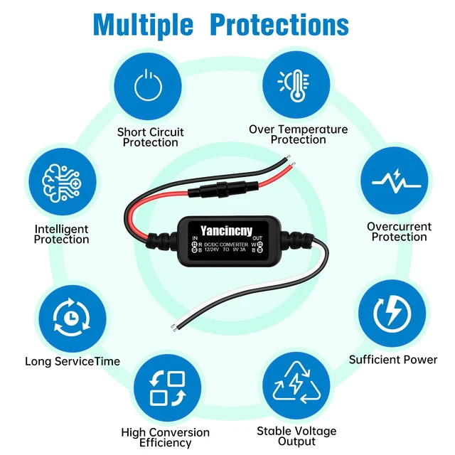 Alt view image 5 of 7 - DC 12V 24V Step Down to 9V 3A 27W, DC 11-32V to 9VVoltage Converter Power Supply Adapter Buck Converter Regulator Reducer Voltage Transformer with Fuse for Golf Cart
