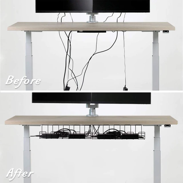 Alt view image 2 of 7 - 2 Packs Cable Management Tray, 16" Under Desk Organizer for Wire Organization, Metal Holder for Desktop Computer Home Office Kitchen Workstation to Cover and Hide Power Strips (Black)