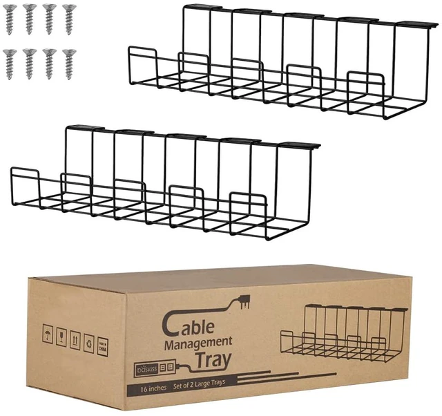 Main image of 2 Packs Cable Management Tray, 16" Under Desk Organizer for Wire Organization, Metal Holder for Desktop Computer Home Office Kitchen Workstation to Cover and Hide Power Strips (Black)