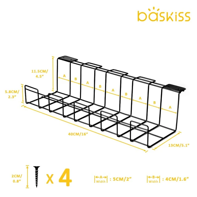 Alt view image 4 of 7 - 2 Packs Cable Management Tray, 16" Under Desk Organizer for Wire Organization, Metal Holder for Desktop Computer Home Office Kitchen Workstation to Cover and Hide Power Strips (Black)